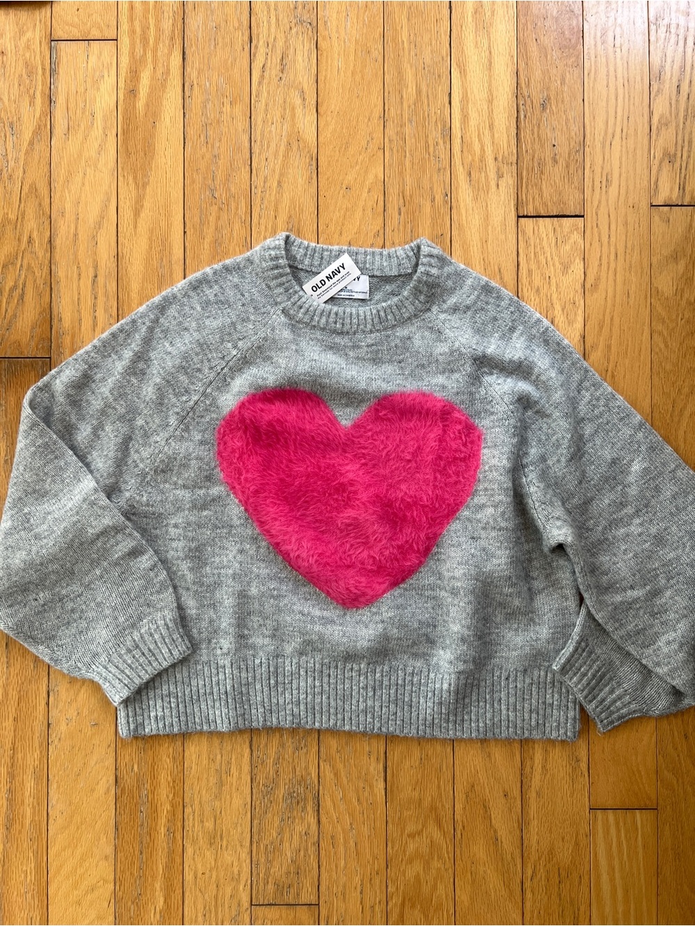 Old Navy Gray Crewneck Sweater with Hot Pink Heart